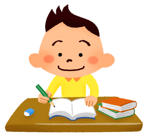 Smiling boy studying clipart