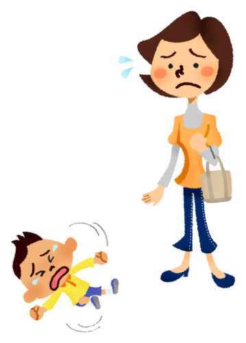 Little boy throwing tantrum and annoyed mother clipart