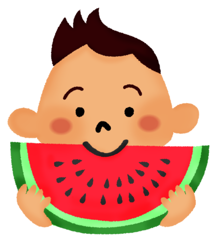 Little boy eating watermelon clipart