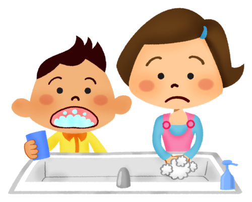 Children washing hands and gargling clipart