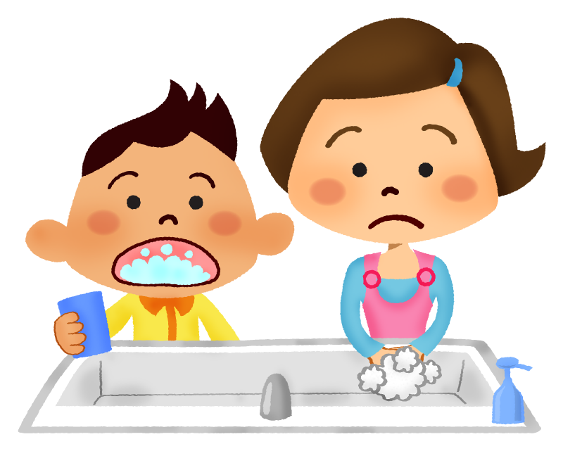 Free Clipart of Children washing hands and gargling