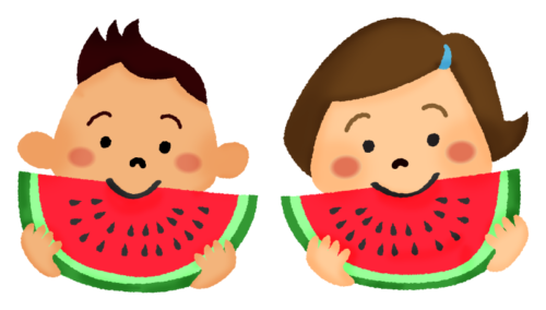 Little children eating watermelon clipart