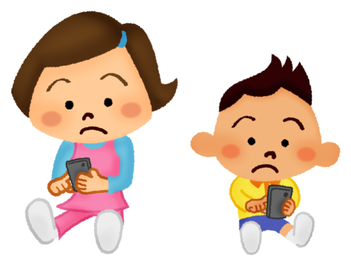 Children using a cell phone clipart