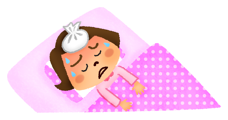 Free Clipart of Sick girl in bed