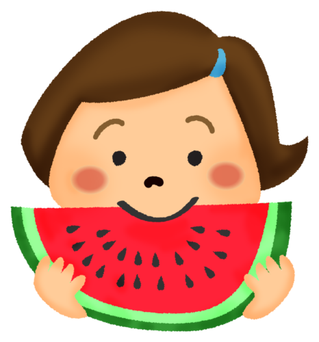 Little girl eating watermelon clipart
