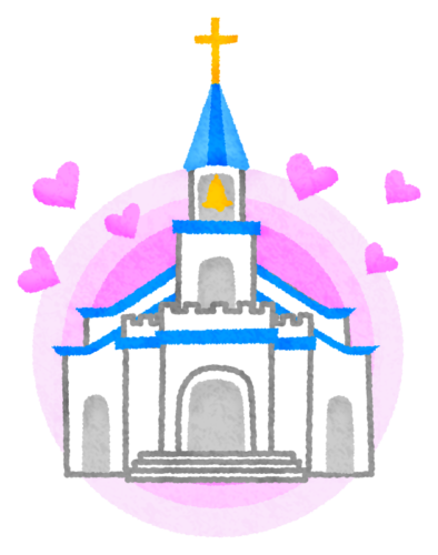 Church with hearts clipart