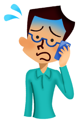Panicked man talking on cell phone clipart