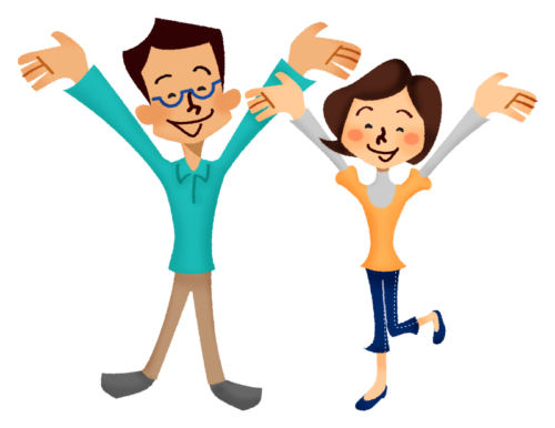 Very happy couple rasing hands clipart
