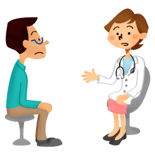 Man receiving a medical consultation with female doctor clipart