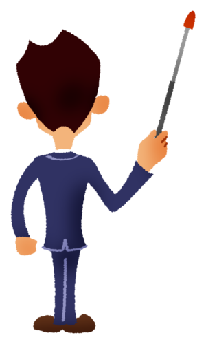 Back view of businessman holding a pointing stick clipart