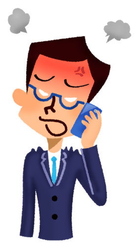 Angry businessman talking on cell phone clipart