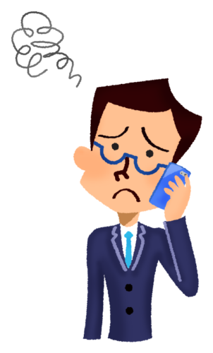 Annoyed businessman talking on cell phone clipart