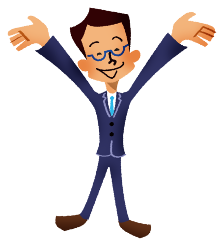 Very happy businessman rasing hands clipart