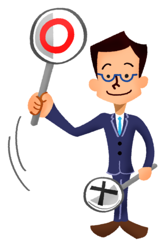Businessman holding signboard of “Correct” mark clipart