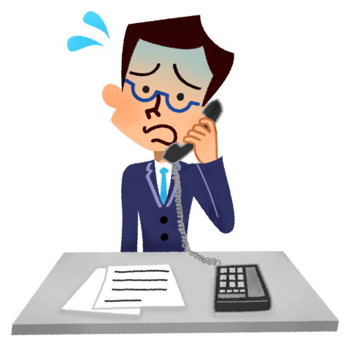 Panicked businessman talking on the phone clipart