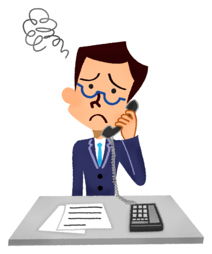 Annoyed businessman talking on the phone clipart