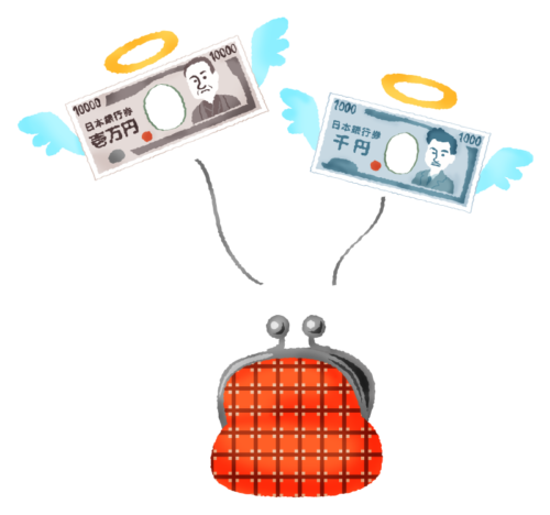 Money flying out of Gamaguchi coin purse clipart
