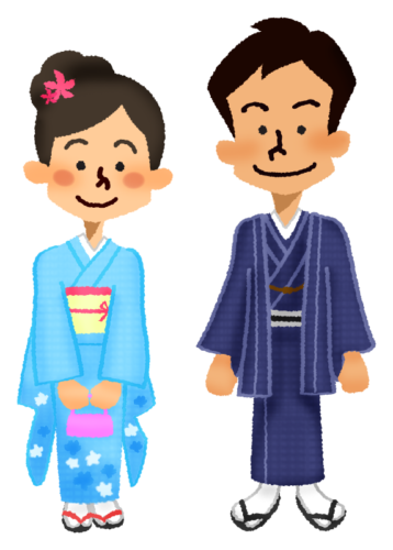 Couple in kimono clipart