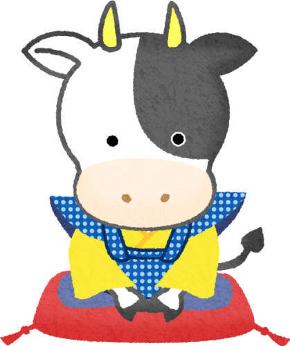 cow in kimono (Fukusuke doll) clipart
