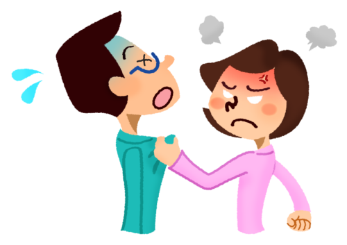 Woman grabbing her husband by his lapels clipart