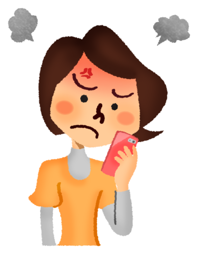 Angry woman looking at cell phone clipart