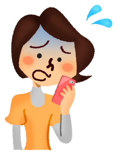 Panicked woman looking at cell phone clipart