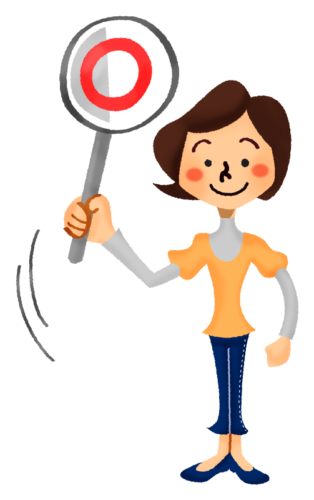 Woman holding signboard of “Correct” mark clipart