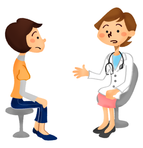 Woman receiving a medical consultation with female doctor clipart