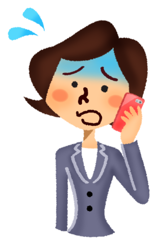 Panicked businesswoman talking on cell phone clipart