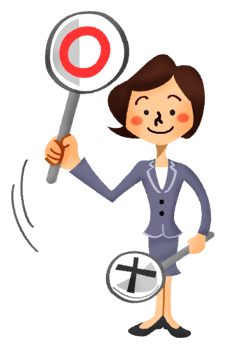 Businesswoman holding signboard of “Correct” mark clipart