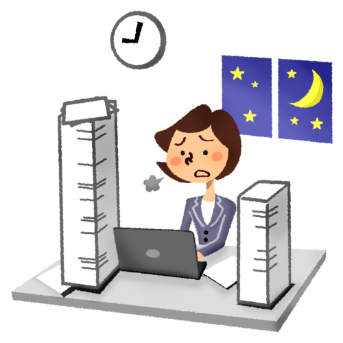 Businesswoman working overtime clipart