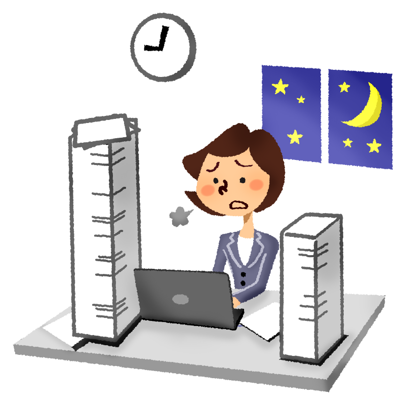 Free Clipart of Businesswoman working overtime
