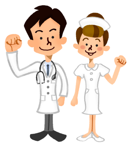 Doctor and nurse smiling happily clipart