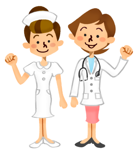 Female doctor and nurse smiling happily clipart