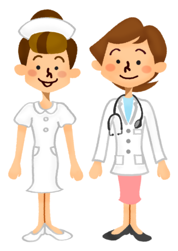 Female doctor and nurse smiling clipart