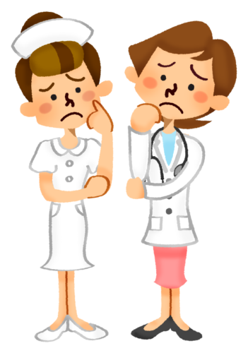 Worried female doctor and nurse clipart