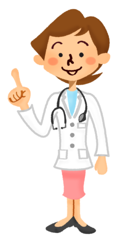 Female doctor pointing upward clipart