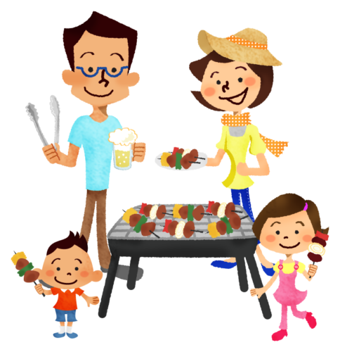 Family having barbecue clipart