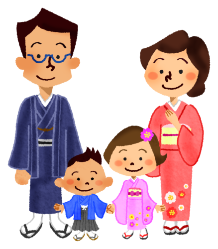 Family in kimono clipart