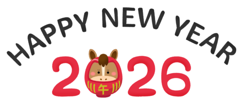 Year 2026 Horse Daruma and Happy New Year clipart