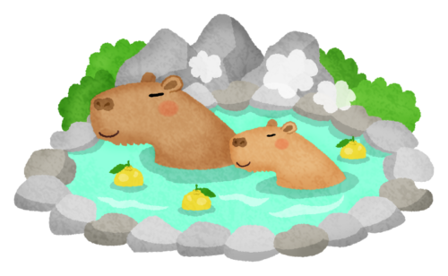 Capybaras in hot spring clipart