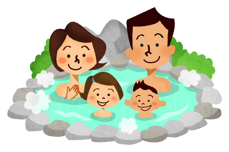 Free Clipart of Family in hot spring