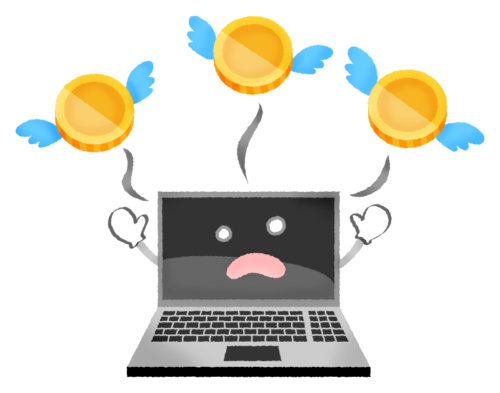 Flying coins out of laptop clipart