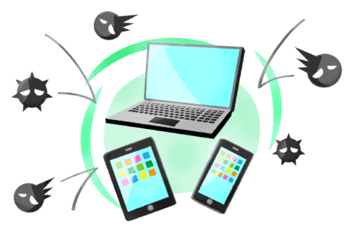 Laptop and mobile devices protected from viruses clipart