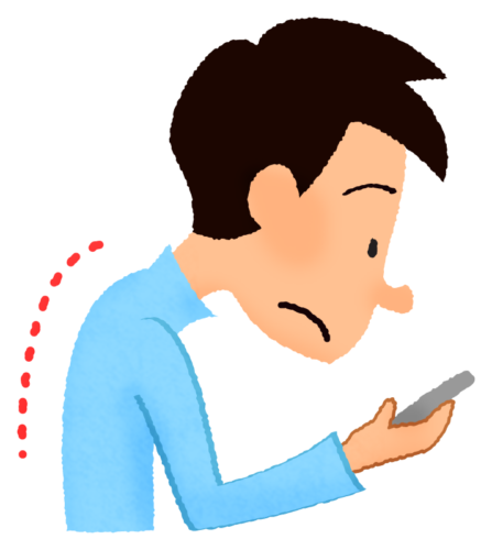 Man with bad posture while using cell phone clipart