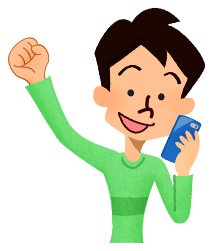 Happy man looking at cell phone clipart