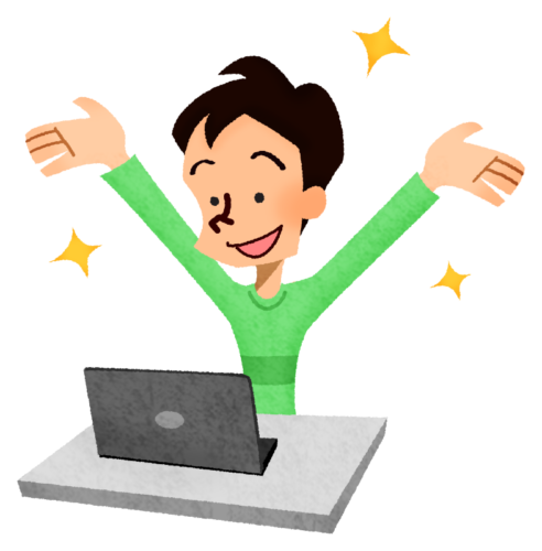 Happy man in front of laptop clipart