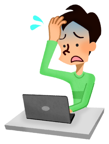 Panicked man in front of laptop clipart