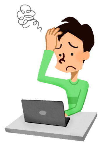 Annoyed man in front of laptop clipart