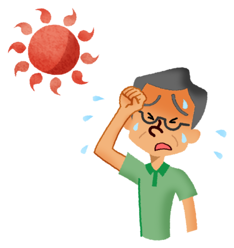 Senior man sweating on a hot day clipart